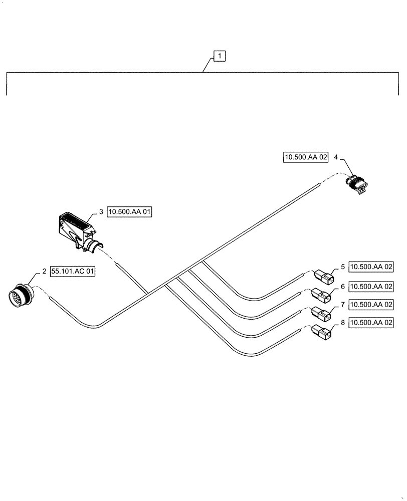 Схема запчастей Case IH 150A - (55.101.AC[02]) - WIRE HARNESS & CONNECTOR, ATS (55) - ELECTRICAL SYSTEMS