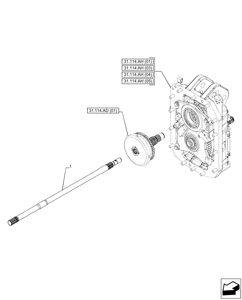 Схема запчастей Case IH PUMA 220 CVT - (31.114.AP[01]) - VAR - 391145, 758028, 758031, 758032 - PTO, SHAFT, REAR (31) - IMPLEMENT POWER TAKE OFF