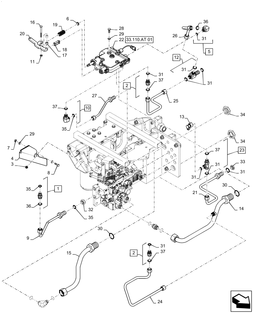 Схема запчастей Case IH QUADTRAC 370 - (33.110.BJ[01]) - PARK BRAKE LINES (33) - BRAKES & CONTROLS