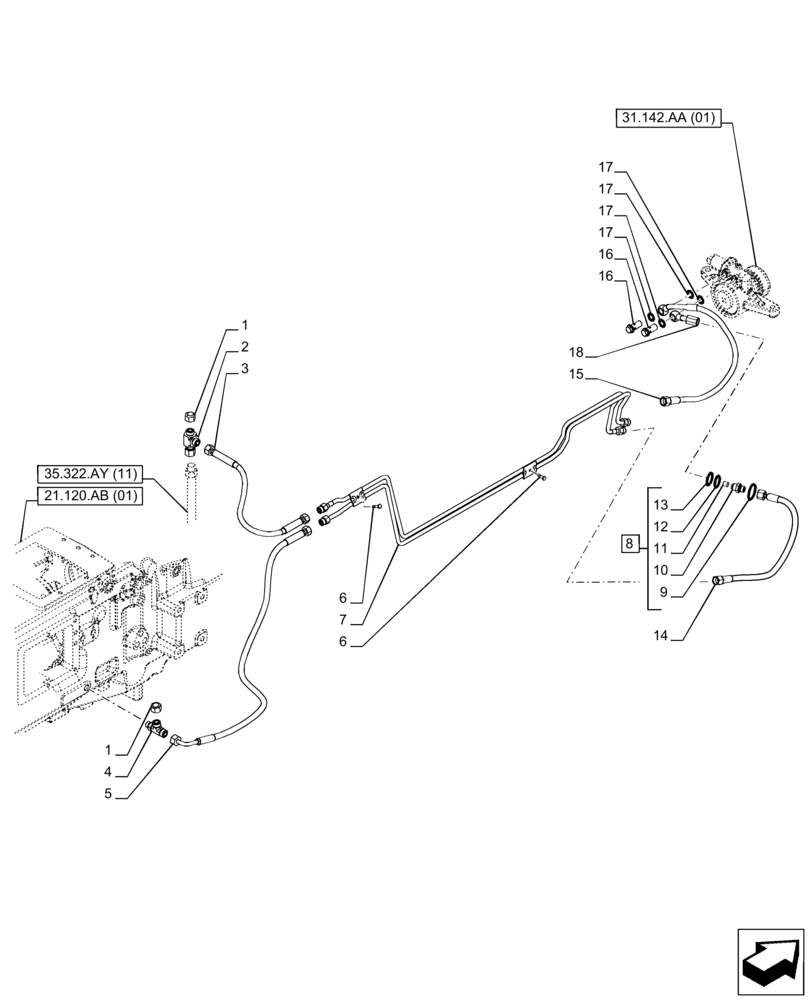 Схема запчастей Case IH PUMA 150 - (31.142.AF[01]) - VAR - 758091, 758093, 758245, 758247 - FRONT PTO ASSY, LINE (31) - IMPLEMENT POWER TAKE OFF