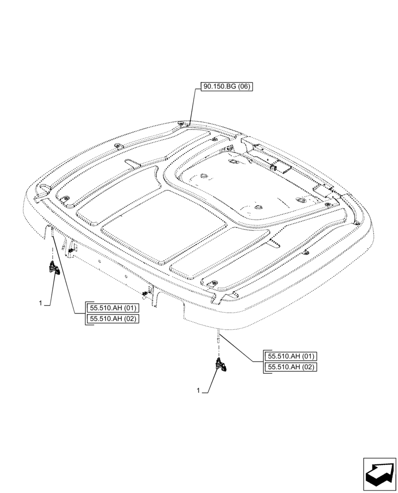 Схема запчастей Case IH PUMA 165 - (55.510.BM[04]) - VAR - 758139, 758141, 758143, 758146 - POWER SOCKET, ROOF, W/ HIGH VISIBILITY PANEL (55) - ELECTRICAL SYSTEMS