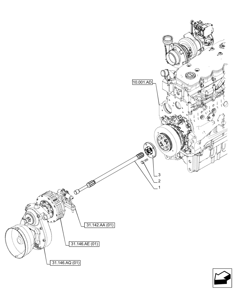 Схема запчастей Case IH PUMA 150 CVT - (31.146.AA[01]) - VAR - 758091, 758093, 758245, 758247 - FRONT PTO ASSY, DRIVE SHAFT (31) - IMPLEMENT POWER TAKE OFF