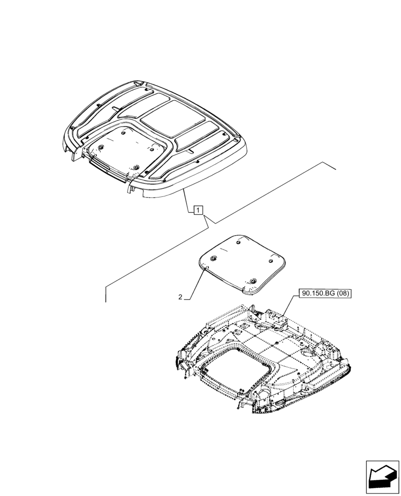 Схема запчастей Case IH PUMA 150 - (90.156.AY[01]) - VAR - 758139, 758141, 758143, 758146 - CAB ROOF, HATCH, W/ HIGH VISIBILITY PANEL (ISO MARKET PACKAGE) (90) - PLATFORM, CAB, BODYWORK AND DECALS