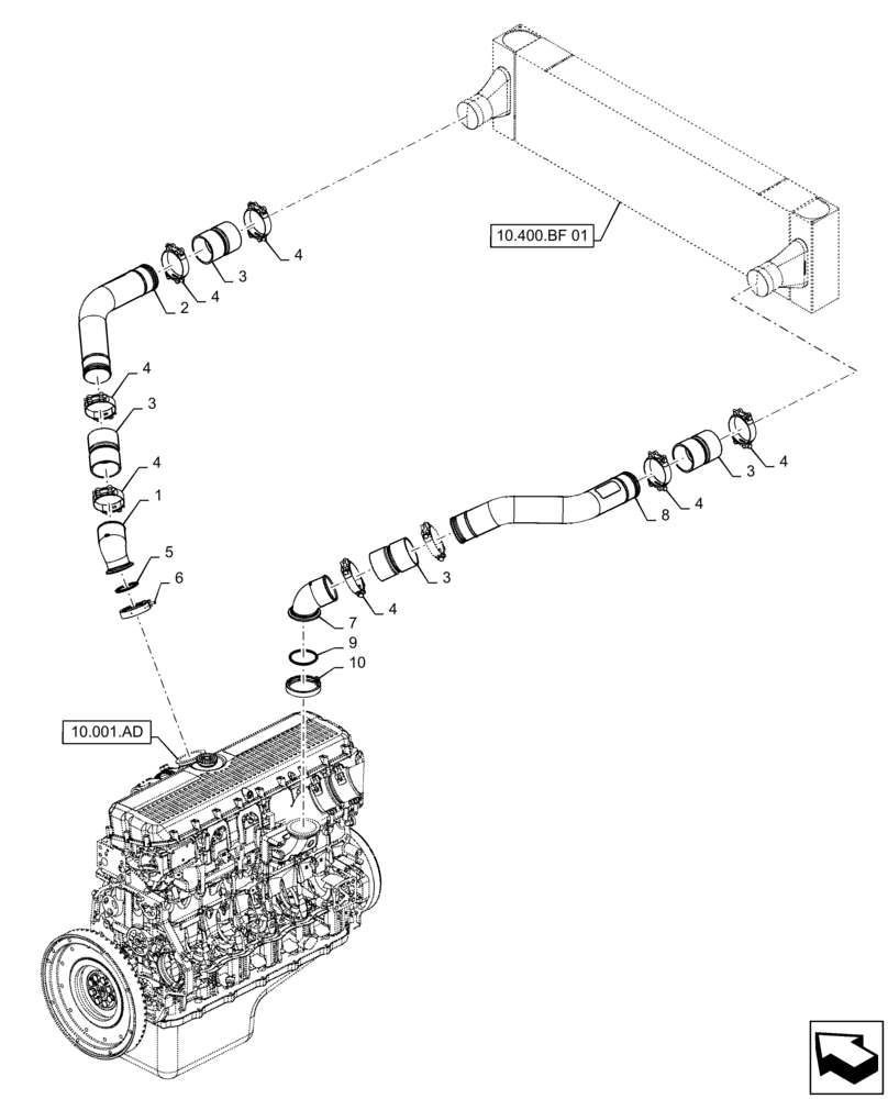 Схема запчастей Case IH 8240 - (10.250.AJ) - AIR INTAKE TUBE, TURBOCHARGER (10) - ENGINE