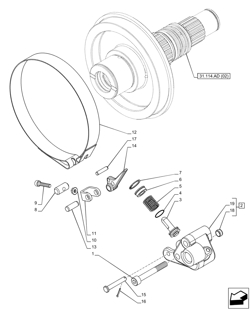 Схема запчастей Case IH PUMA 220 CVT - (31.114.AJ[02]) - VAR - 391141, 758025, 758029 - PTO, BRAKE (31) - IMPLEMENT POWER TAKE OFF