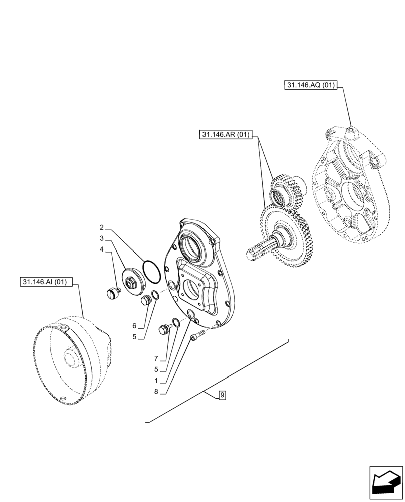 Схема запчастей Case IH PUMA 150 CVT - (31.146.AC[01]) - VAR - 758091, 758093, 758245, 758247, 758248 - FRONT PTO ASSY, HOUSING (31) - IMPLEMENT POWER TAKE OFF