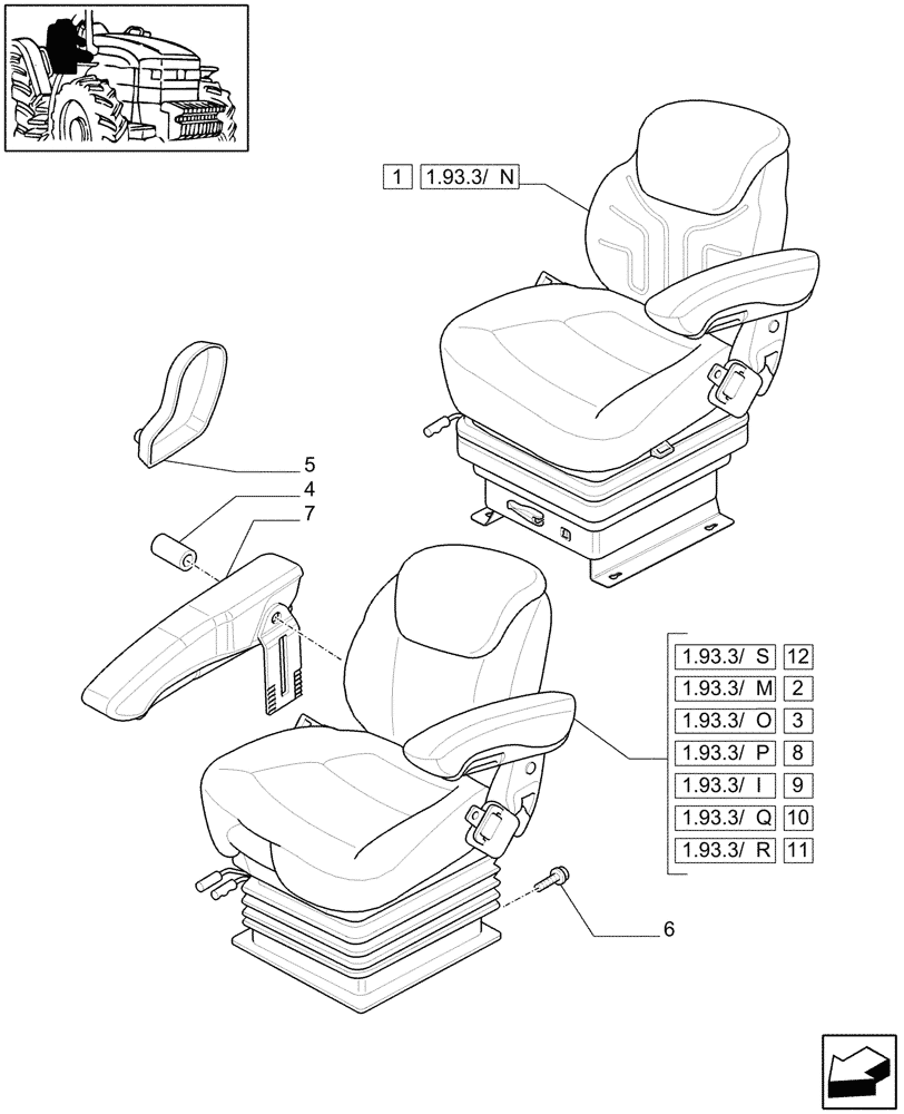 Схема запчастей Case IH MAXXUM 130 - (1.93.3[02A]) - SEAT - W/ CAB - D6723 (10) - OPERATORS PLATFORM/CAB