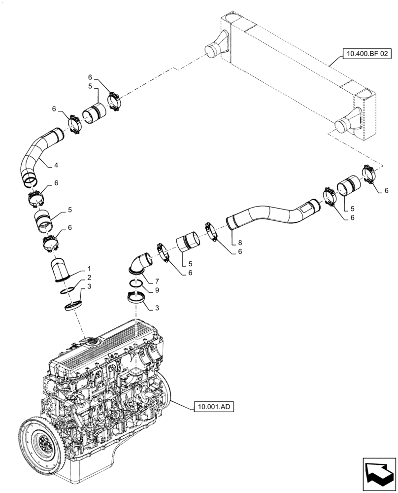 Схема запчастей Case IH 9240 - (10.250.AJ) - AIR INTAKE TUBE, TURBOCHARGER (10) - ENGINE