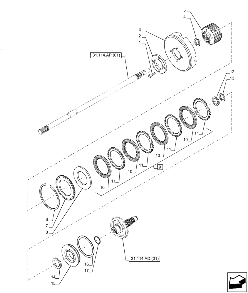 Схема запчастей Case IH PUMA 240 CVT - (31.114.AI[01]) - VAR - 391145, 758028, 758031, 758032 - PTO, CLUTCH (31) - IMPLEMENT POWER TAKE OFF