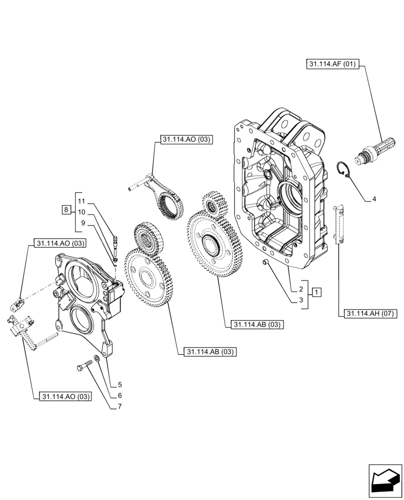 Схема запчастей Case IH PUMA 185 - (31.114.AH[03]) - VAR - 758031 - PTO 540/1000 RPM, HOUSING (31) - IMPLEMENT POWER TAKE OFF