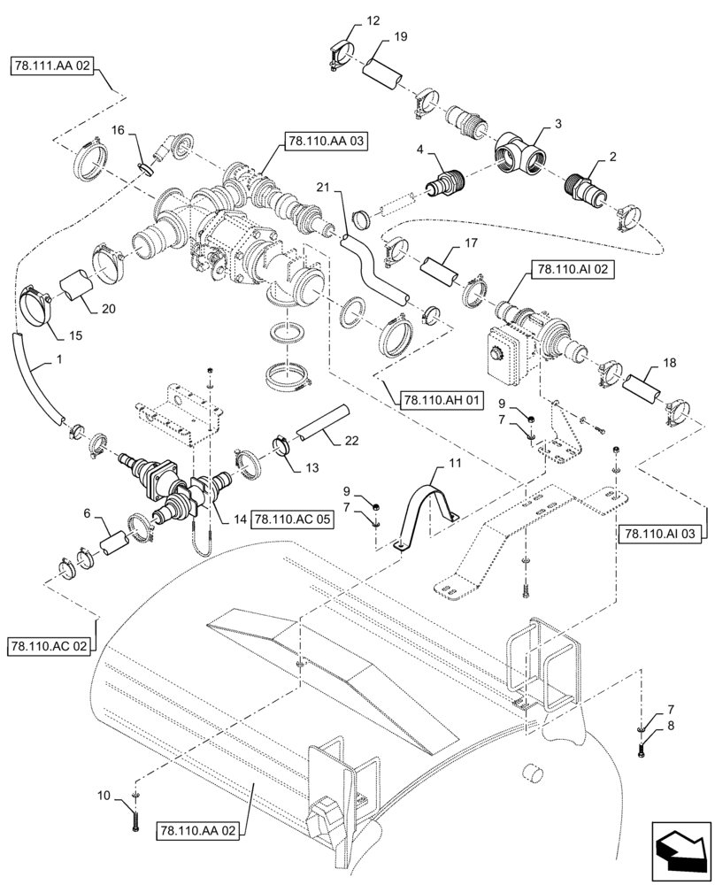 Схема запчастей Case IH PATRIOT 4440 - (78.110.AC[01]) - MAIN PLUMBING, UNDER PRODUCT TANK, BSN YGT042519 (78) - SPRAYING