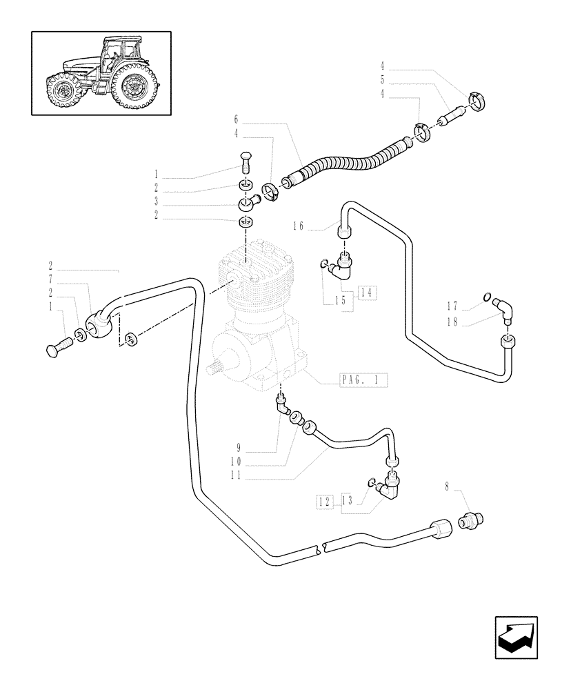 Схема запчастей Case IH MXU110 - (1.68.6[04]) - (VAR.178-242-243-385-448) TRAILER AIR BRAKE - PIPES AND COMPRESSOR (05) - REAR AXLE