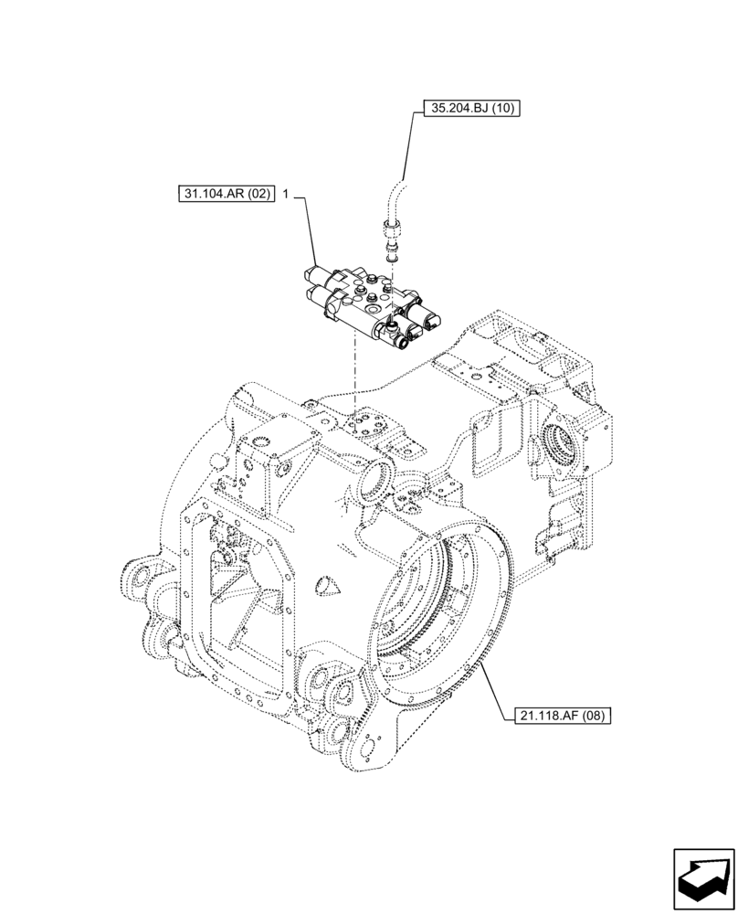 Схема запчастей Case IH PUMA 220 CVT - (31.104.AR[01]) - VAR - 337426, 337428, 337429, 391145, 758028, 758030, 758031, 758032 - PTO, CONTROL VALVE (31) - IMPLEMENT POWER TAKE OFF