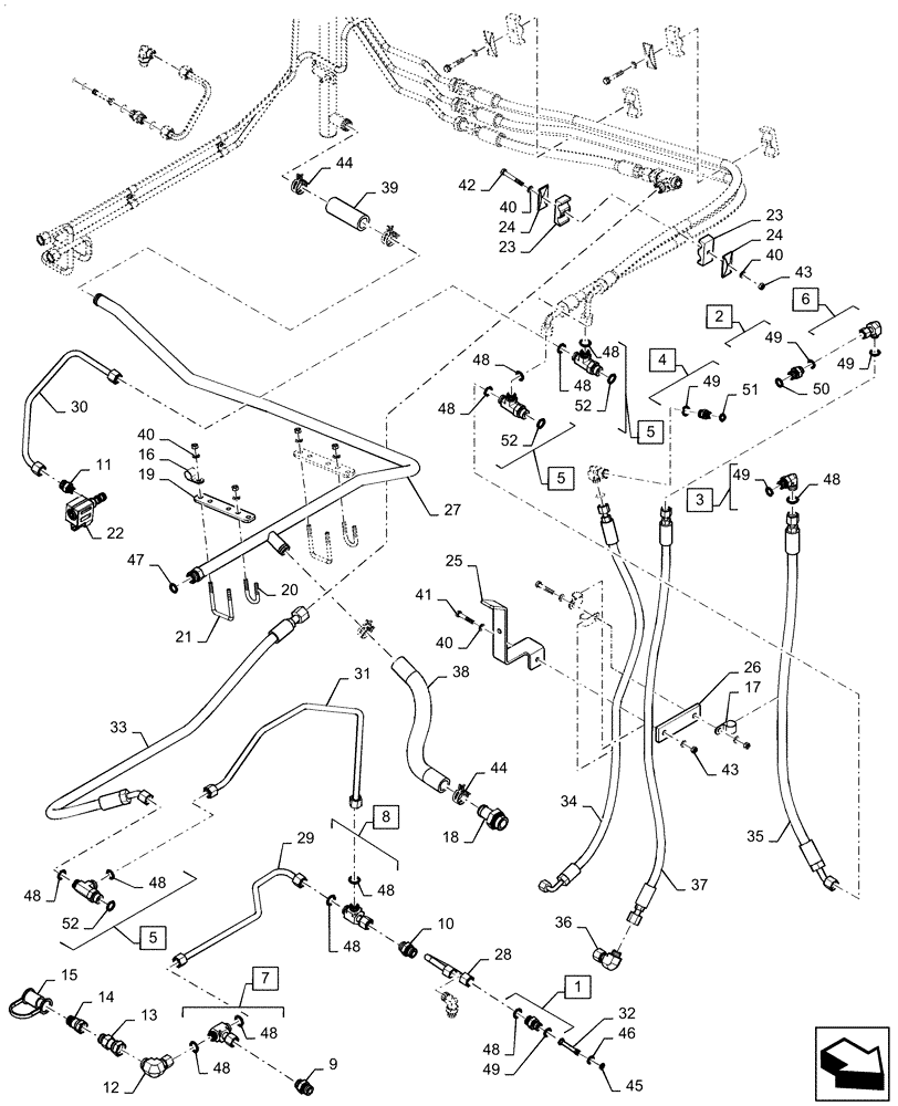 Схема запчастей Case IH QUADTRAC 540 - (35.733.AC[04]) - FRONT AXLE LUBRICATION LINES, W/ DIFFERENTIAL LOCK (35) - HYDRAULIC SYSTEMS