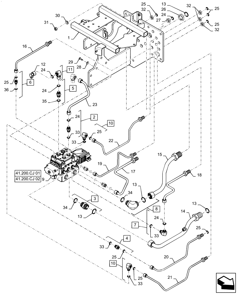 Схема запчастей Case IH STEIGER 420 - (41.200.BD[01]) - STEERING VALVE LINES, BSN ZFF304651 (41) - STEERING