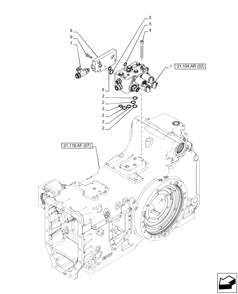 Схема запчастей Case IH PUMA 165 CVT - (31.104.AR[01]) - VAR - 391138, 758022 - PTO, CONTROL VALVE (31) - IMPLEMENT POWER TAKE OFF