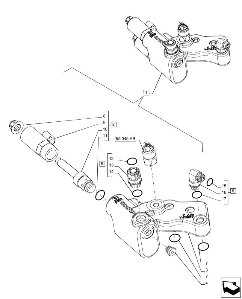 Схема запчастей Case IH PUMA 200 CVT - (25.122.AB[04]) - VAR - 758048, 758049 - FRONT AXLE, SUSPENDED, CYLINDER, COMPONENTS (25) - FRONT AXLE SYSTEM