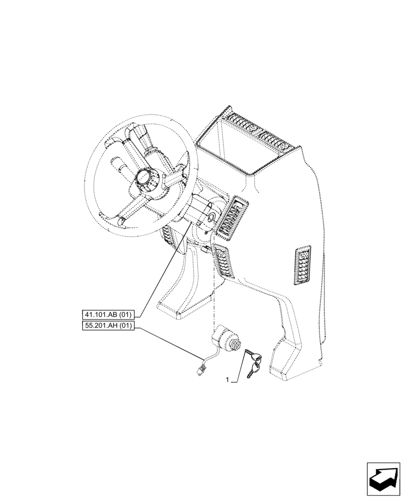 Схема запчастей Case IH PUMA 200 CVT - (55.201.AH[02]) - VAR - 332722, 332723, 392114, 392115 - IGNITION KEY (55) - ELECTRICAL SYSTEMS