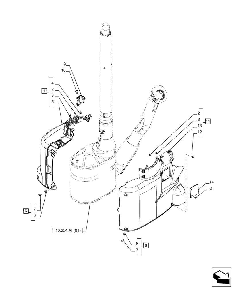 Схема запчастей Case IH PUMA 165 CVT - (10.254.AD[03]) - VAR - 391209 - EXHAUST SYSTEM PIPE, COVERS, W/O FRONT LOADER (10) - ENGINE