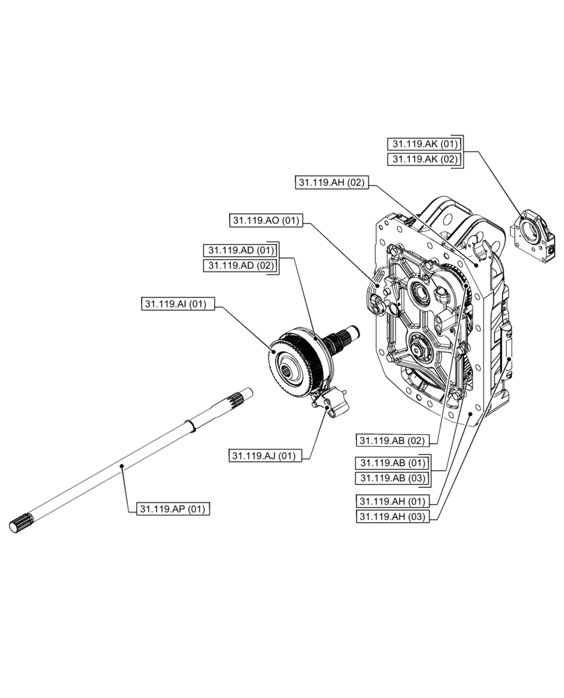 Схема запчастей Case IH PUMA 185 - (00.000.31[05]) - PICTORIAL INDEX - IMPLEMENT POWER TAKE-OFF (00) - GENERAL & PICTORIAL INDEX
