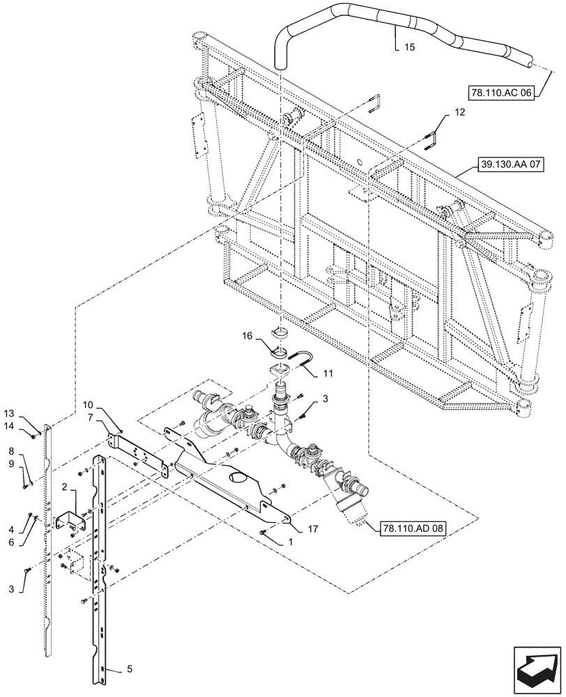 Схема запчастей Case IH PATRIOT 4440 - (78.110.AD[07]) - CENTER SECTION MANIFOLD MOUNTING, 7 SECTION, 120’ BOOM, BSN YGT042519 (78) - SPRAYING