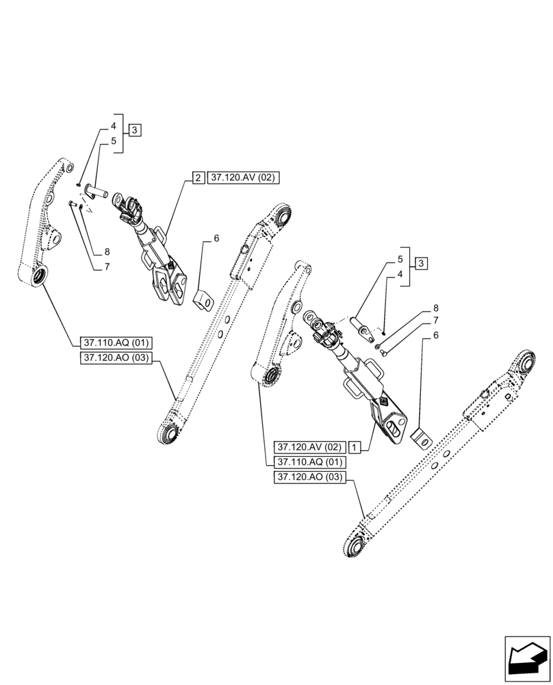 Схема запчастей Case IH PUMA 165 - (37.120.AV[03]) - VAR - 758074, 758079 - 3 HITCH POINT, LIFT ARM (37) - HITCHES, DRAWBARS & IMPLEMENT COUPLINGS