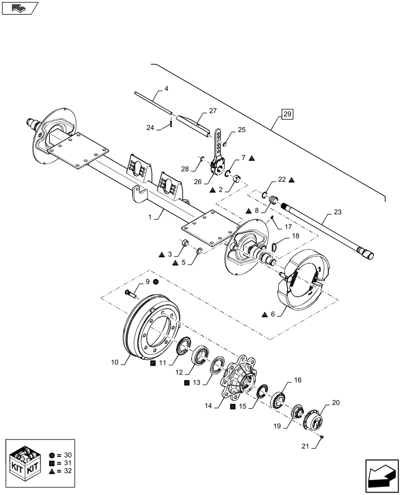 Схема запчастей Case IH LB434S - (27.550.030) - SINGLE AXLE, PNEUMATIC BRAKE (27) - REAR AXLE SYSTEM