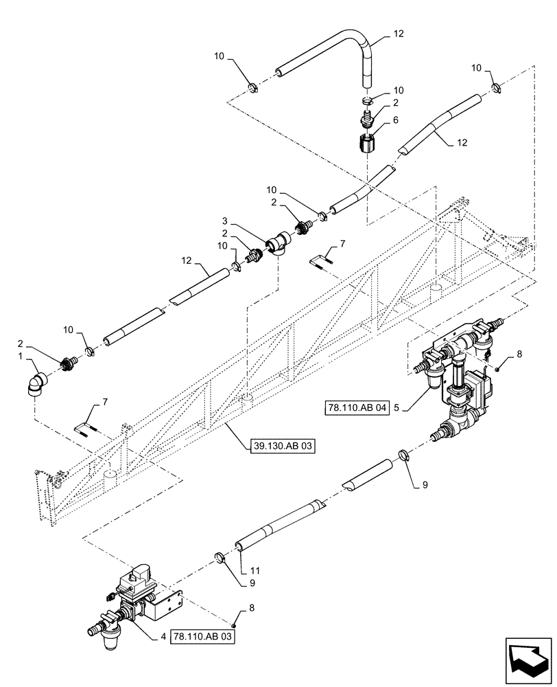 Схема запчастей Case IH PATRIOT 3240 - (78.110.AL[02]) - 90, 5 SECTION, LH, INNER BOOM PLUMBING (78) - SPRAYING