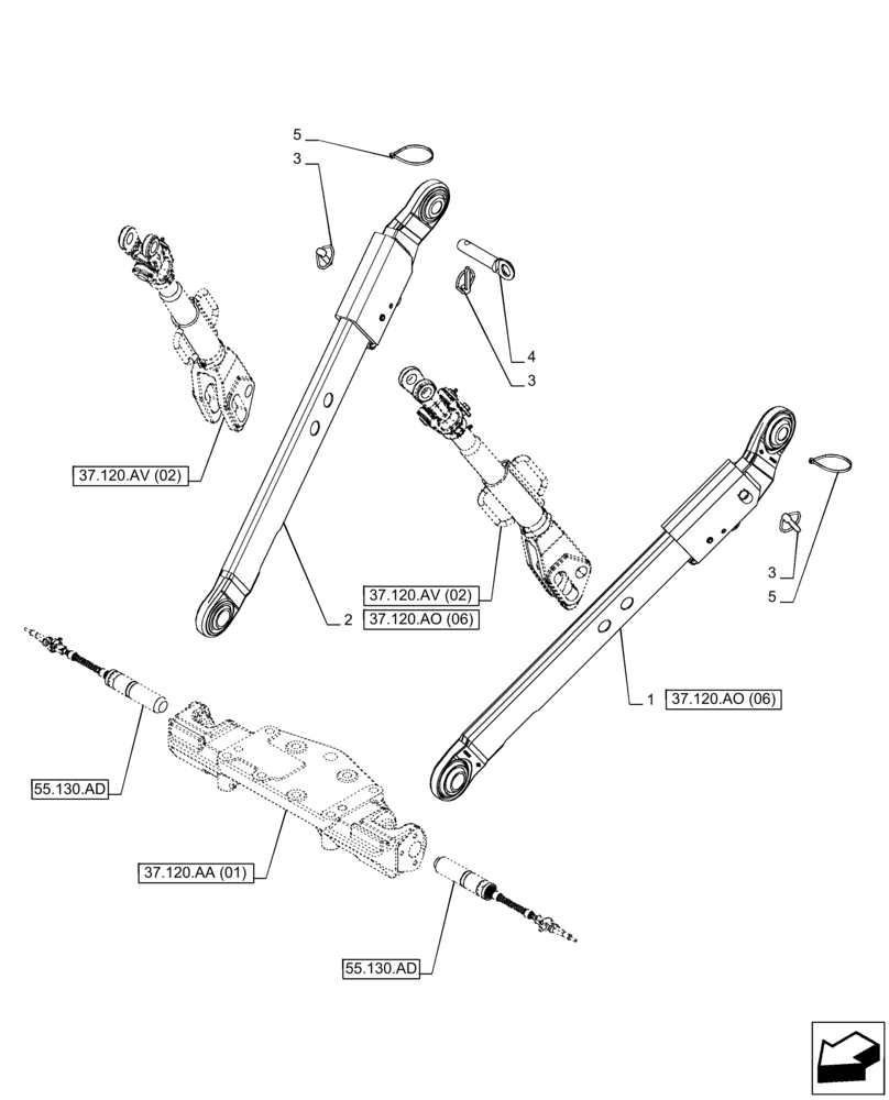 Схема запчастей Case IH PUMA 165 CVT - (37.120.AO[05]) - VAR - 758073, 758078 - 3 HITCH POINT, LOWER LINK (37) - HITCHES, DRAWBARS & IMPLEMENT COUPLINGS