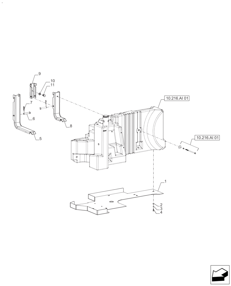 Схема запчастей Case IH FARMALL 120A - (10.216.AI[02]) - VAR - 391270 - FUEL TANK PROTECTION, SUPPORT (10) - ENGINE