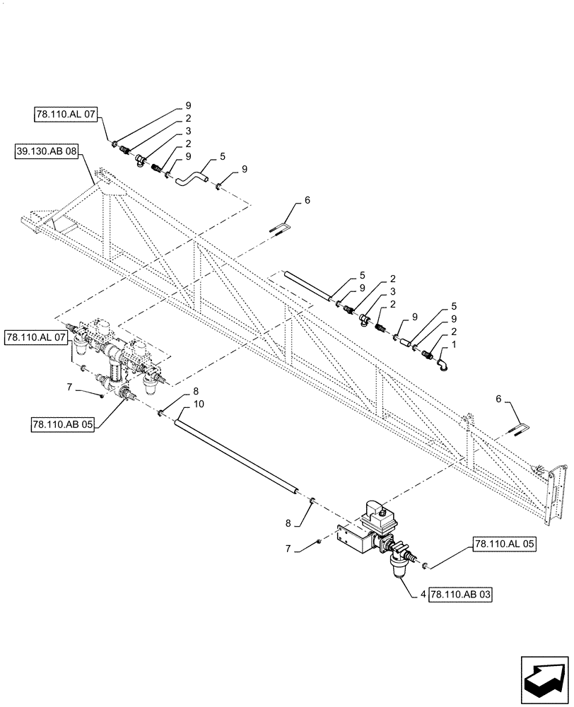 Схема запчастей Case IH PATRIOT 3240 - (78.110.AL[08]) - 90/100, 6 SECTION, RH INNER BOOM PLUMBING (78) - SPRAYING