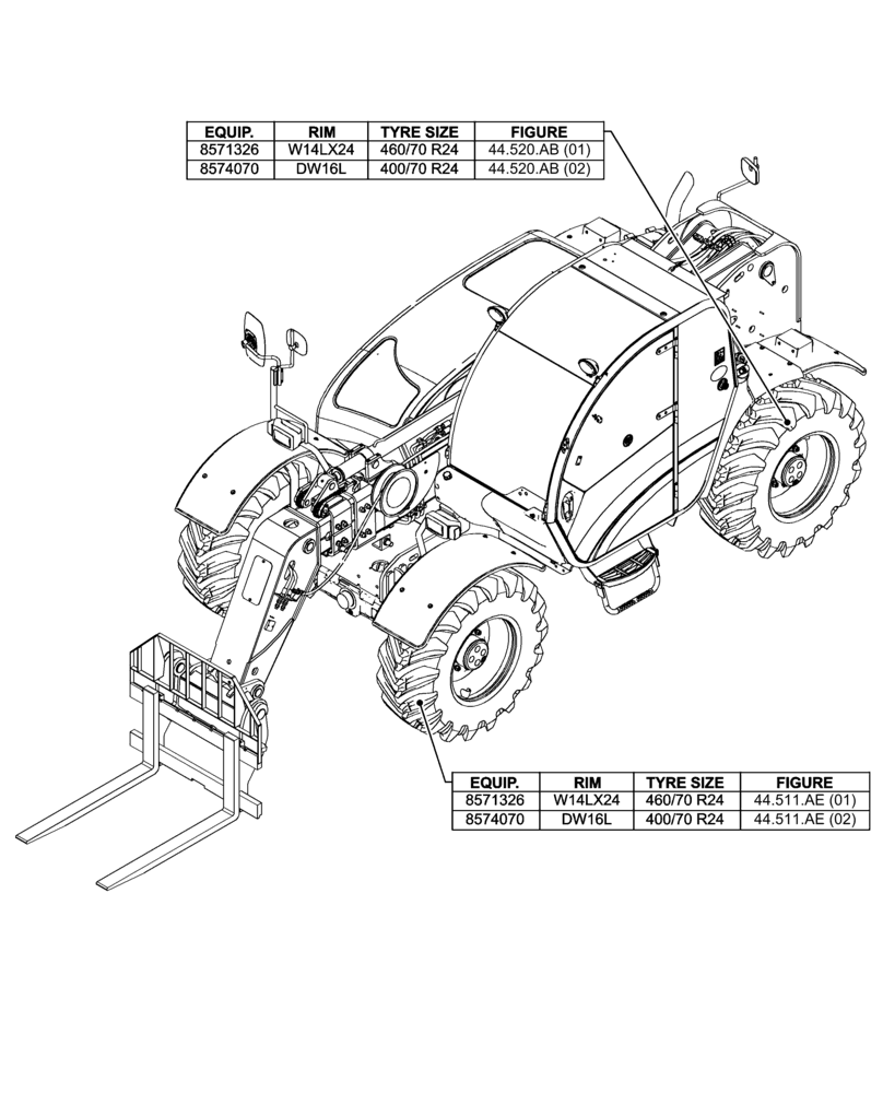 Схема запчастей Case IH FARMLIFT 635 - (44.000.00) - SECTION INDEX - AXLE AND WHEELS (44) - WHEELS