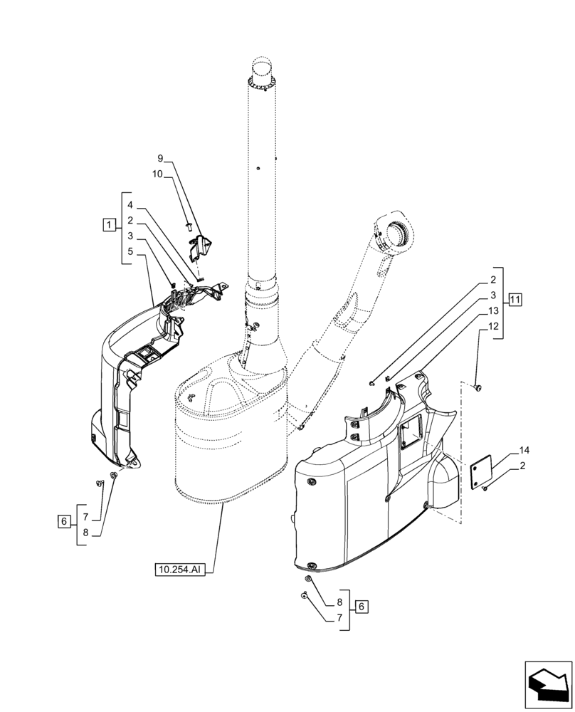 Схема запчастей Case IH PUMA 220 CVT - (10.254.AD[04]) - VAR - 758197 - EXHAUST SYSTEM PIPE, COVERS (10) - ENGINE