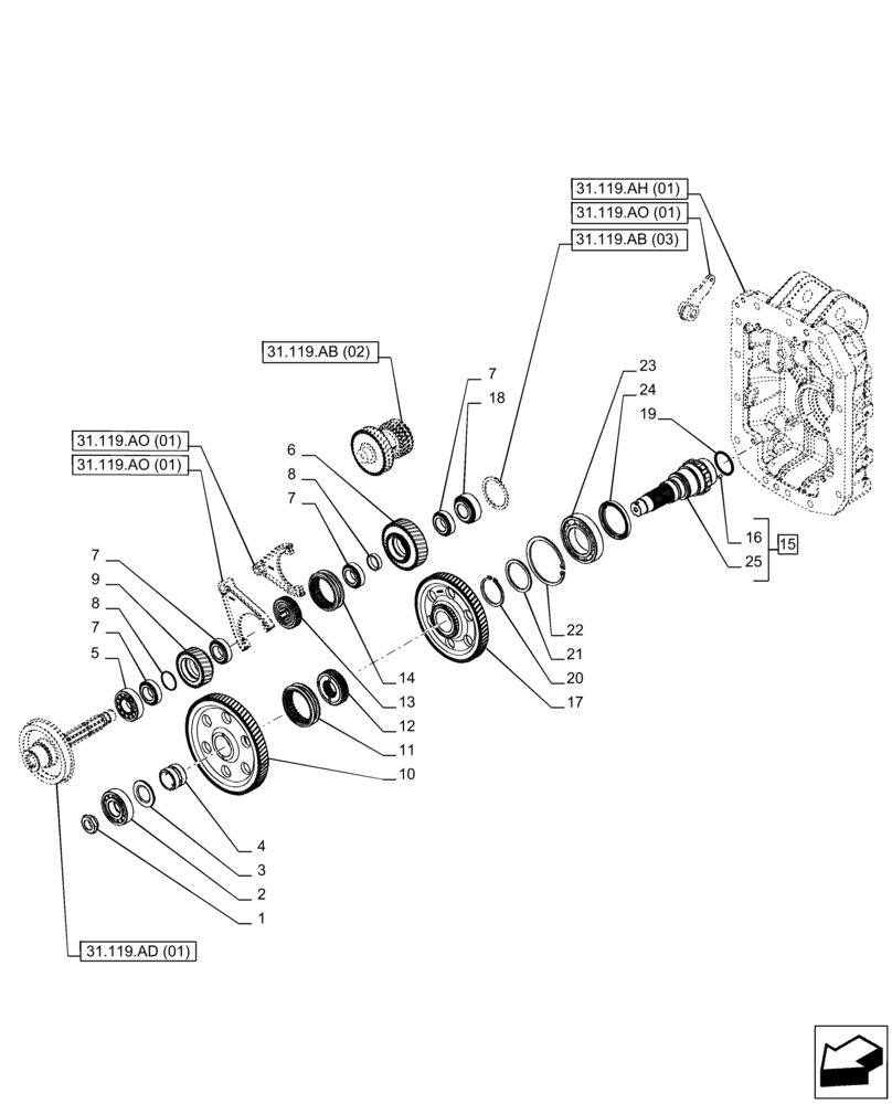 Схема запчастей Case IH PUMA 185 - (31.119.AB[01]) - VAR - 758030 - PTO 540/540E/1000/1000E RPM, DRIVEN SHAFT (31) - IMPLEMENT POWER TAKE OFF