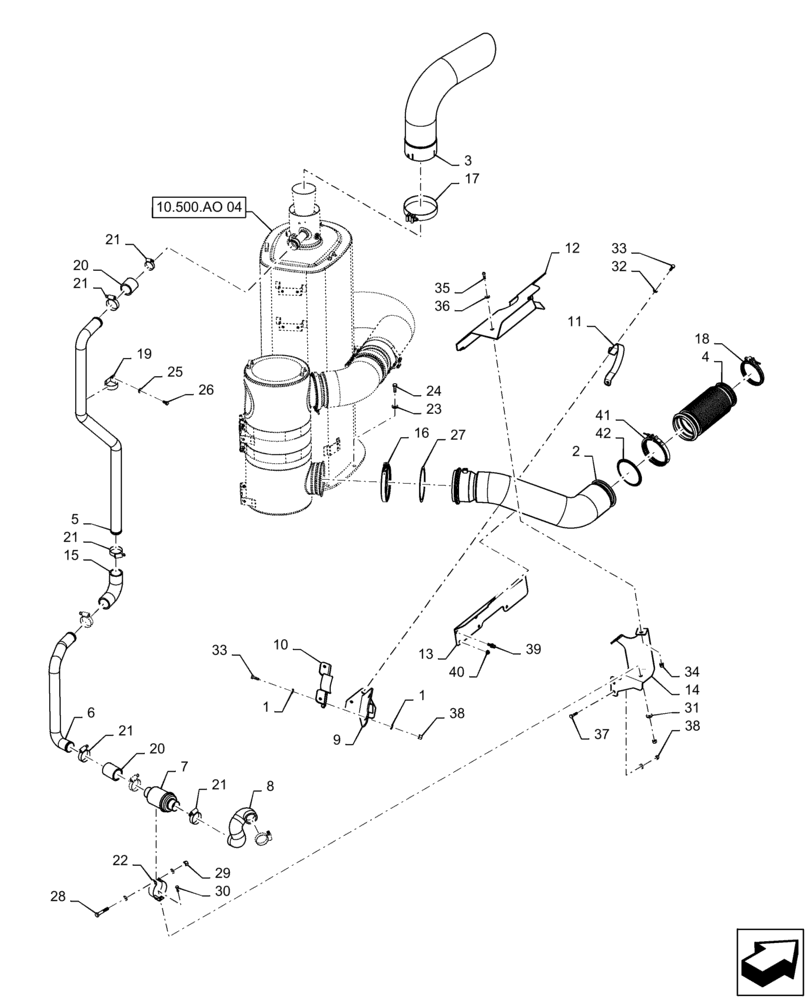 Схема запчастей Case IH QUADTRAC 500 - (10.500.AO[03]) - EXHAUST SYSTEM, 500 (10) - ENGINE