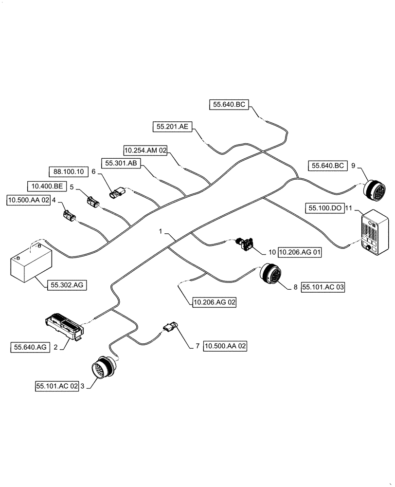 Схема запчастей Case IH 150A - (55.101.AC[01]) - WIRE HARNESS & CONNECTOR, ENGINE (55) - ELECTRICAL SYSTEMS