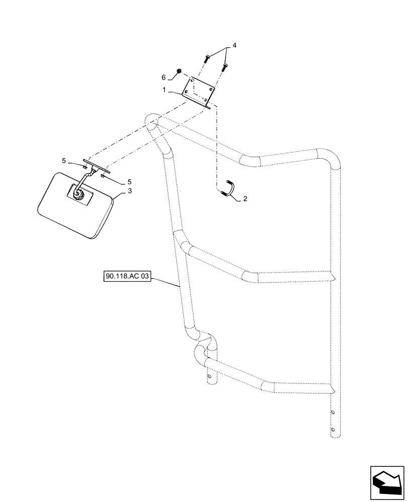 Схема запчастей Case IH 5140 - (90.118.BM[03]) - VAR - 722374, 722610, 722090, 722205 - MIRROR, ATTACHMENT (90) - PLATFORM, CAB, BODYWORK AND DECALS