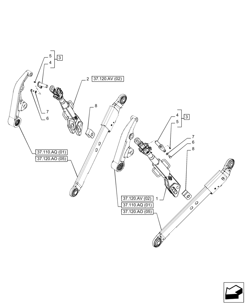 Схема запчастей Case IH PUMA 165 CVT - (37.120.AV[05]) - VAR - 758073, 758078 - 3 HITCH POINT, LIFT ARM (37) - HITCHES, DRAWBARS & IMPLEMENT COUPLINGS