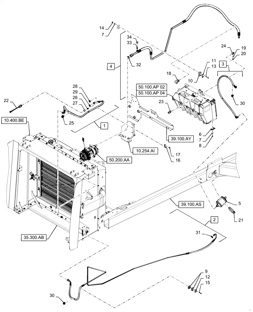 Схема запчастей Case IH WD1204 - (50.200.BY) - A/C & HEATER HOSES (50) - CAB CLIMATE CONTROL