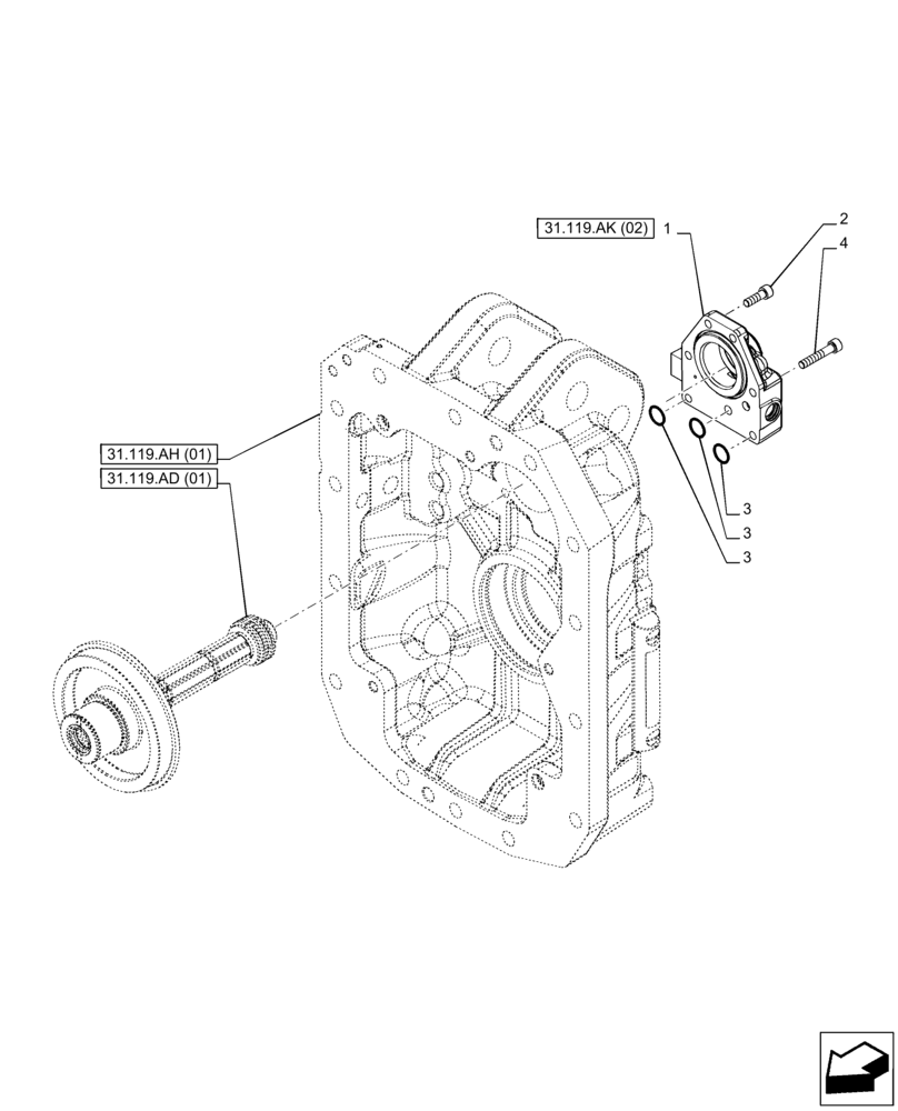 Схема запчастей Case IH PUMA 185 CVT - (31.119.AK[01]) - VAR - 758030 - PTO 540/540E/1000/1000E RPM, MANIFOLD (31) - IMPLEMENT POWER TAKE OFF