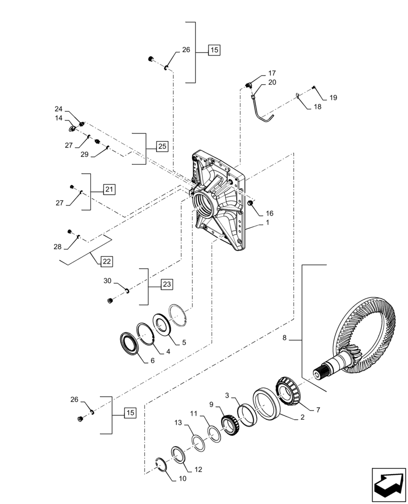 Схема запчастей Case IH STEIGER 420 - (25.102.AD[02]) - VAR - 424823, 424824, 424268 - FRONT AXLE PINION CARRIER COVER (25) - FRONT AXLE SYSTEM