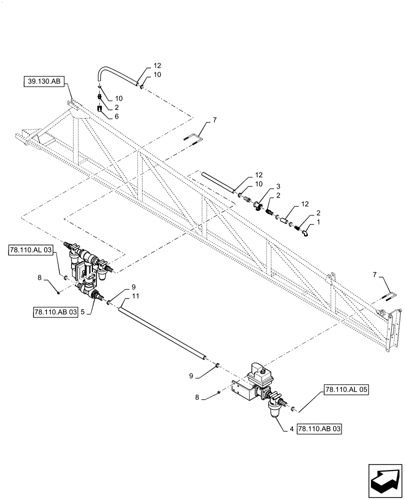 Схема запчастей Case IH PATRIOT 3240 - (78.110.AL[04]) - 90, 5 SECTION, RH, INNER BOOM PLUMBING (78) - SPRAYING