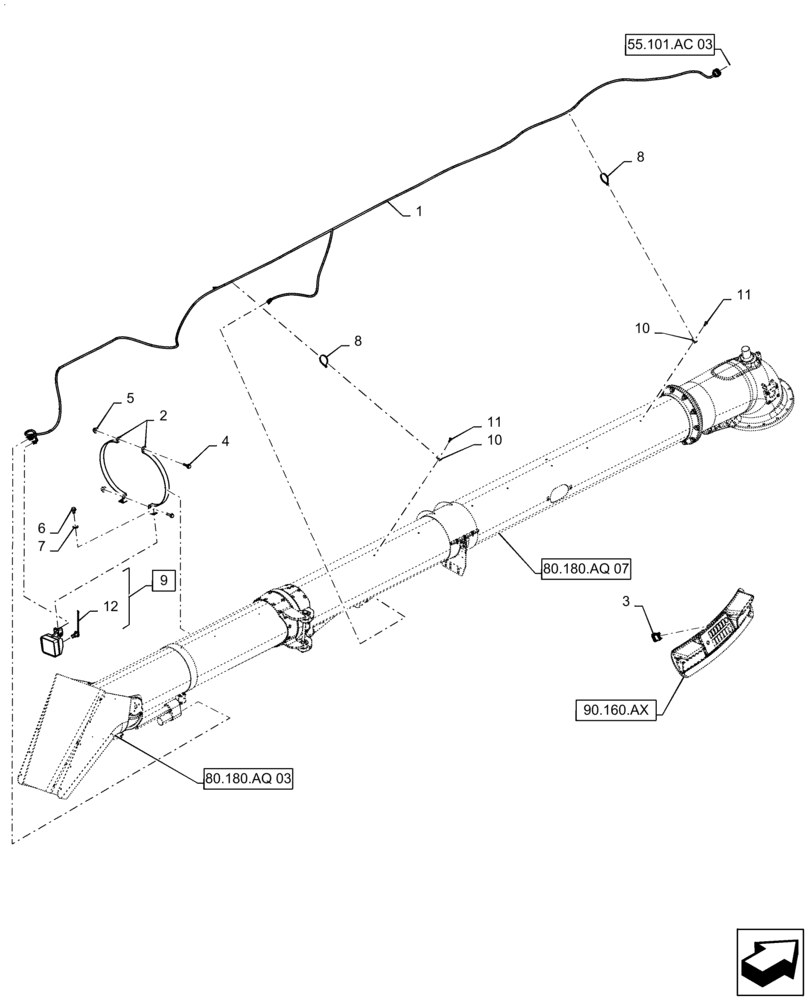 Схема запчастей Case IH 9240 - (55.404.CU[03]) - VAR - 425353, 425356 - UNLOADING TUBE, WIRE HARNESS (55) - ELECTRICAL SYSTEMS