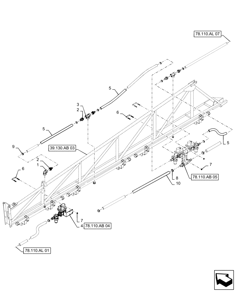 Схема запчастей Case IH PATRIOT 3240 - (78.110.AL[06]) - 90/100, 6 SECTION, LH INNER BOOM PLUMBING (78) - SPRAYING