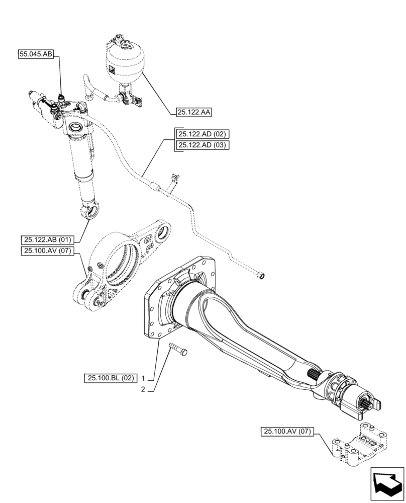 Схема запчастей Case IH PUMA 220 - (25.100.BL[01]) - VAR - 758048, 758049 - FRONT AXLE, SUSPENDED, ARM (25) - FRONT AXLE SYSTEM