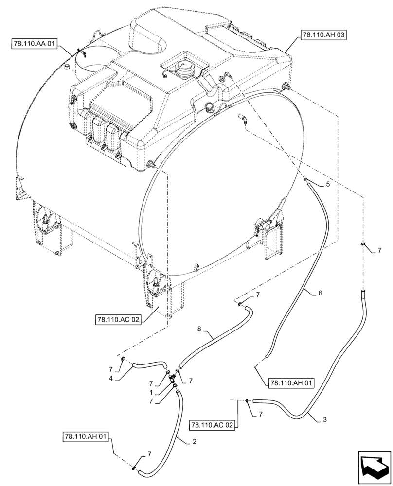 Схема запчастей Case IH PATRIOT 4440 - (78.110.AH[02]) - RINSE TANK, AND BACK OF PRODUCT TANK RINSE PLUMBING, BSN YGT042519 (78) - SPRAYING