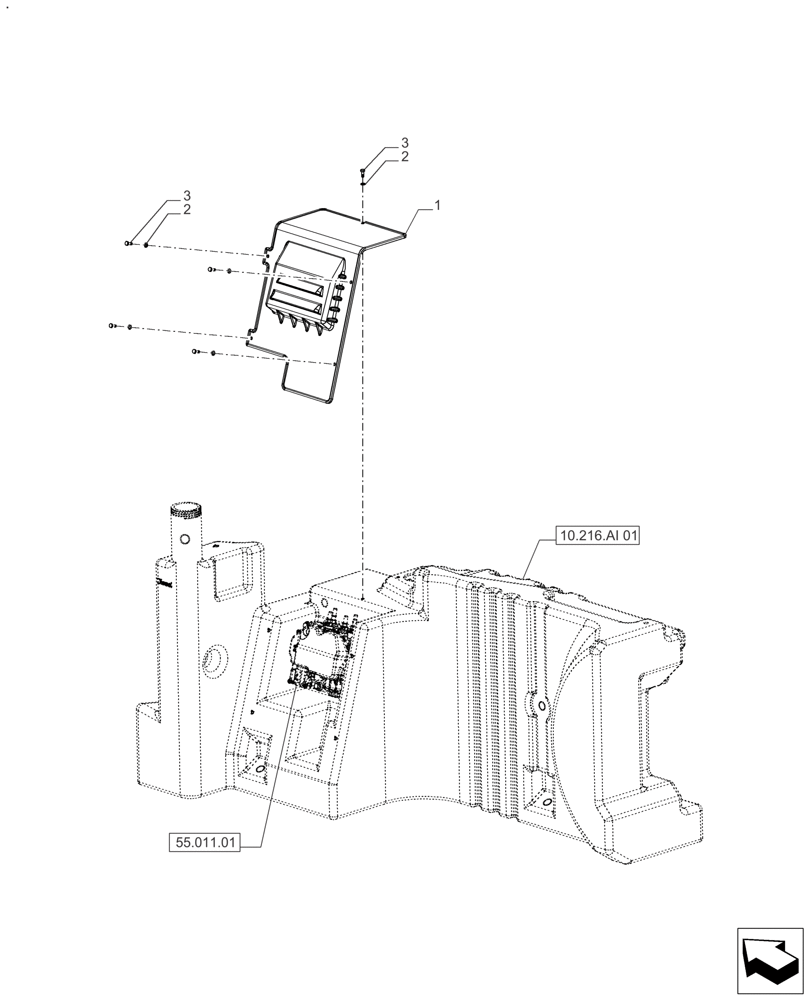 Схема запчастей Case IH FARMALL 140A - (10.216.AI[03]) - VAR - 391270 - COVER, SUPPLY MODULE (10) - ENGINE