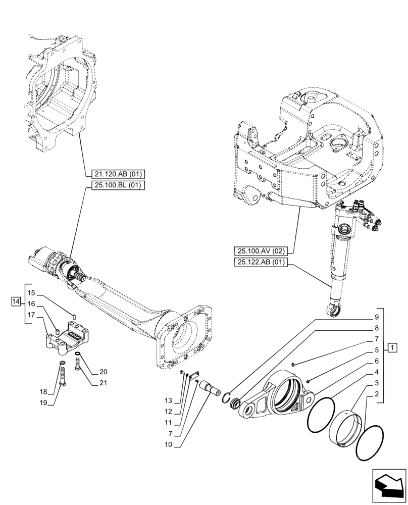 Схема запчастей Case IH PUMA 200 CVT - (25.100.AV[07]) - VAR - 758048, 758049 - FRONT AXLE, SUSPENDED, SUPPORT (25) - FRONT AXLE SYSTEM