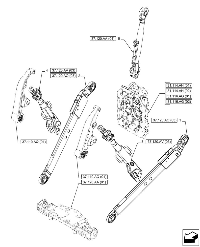 Схема запчастей Case IH PUMA 165 - (37.120.AX[02]) - VAR - 758074, 758079 - 3 HITCH POINT (CAT 2/3, TELESCOPIC ENDS) (37) - HITCHES, DRAWBARS & IMPLEMENT COUPLINGS