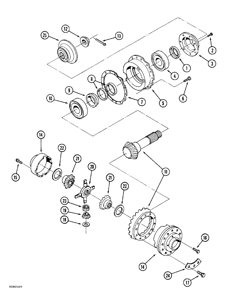 Схема запчастей Case IH 9390 - (6-156) - AXLE ASSEMBLY, DIFFERENTIAL AND CARRIER WITHOUT LIMITED SLIP (06) - POWER TRAIN